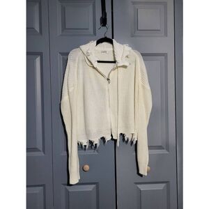 Full Circle Trends cream color hooded zip-up cropped sweater